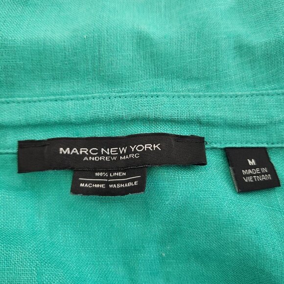 Marc New York Andrew Marc Size M 100% Linen Green Short Sleeve Top Relaxed - Picture 5 of 6